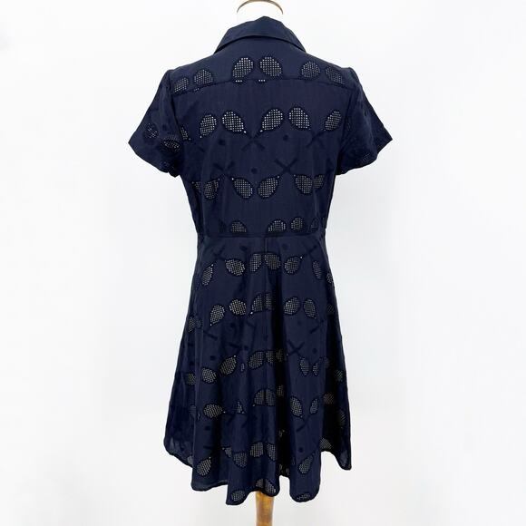 Ann Taylor Petite Fit & Flare Dress 10P Women's Navy Tennis Racket Eyelet Preppy - Picture 2 of 7